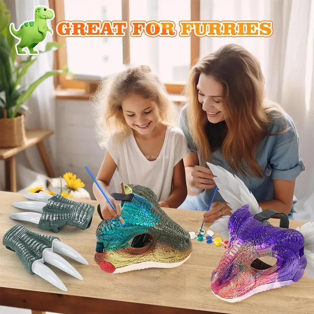 Jurassic World Toy Hard Plastic Dinosaur Mask with Opening Jaws & Sound Effect Velociraptor Mask DIY Dino Toys for Kids Gift