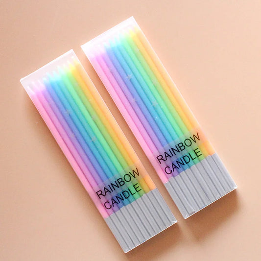 10pcs Creative Birthday Candle Gradient Rainbow Color Long Pole Shape Candle for Happy Birthday Party Decorations