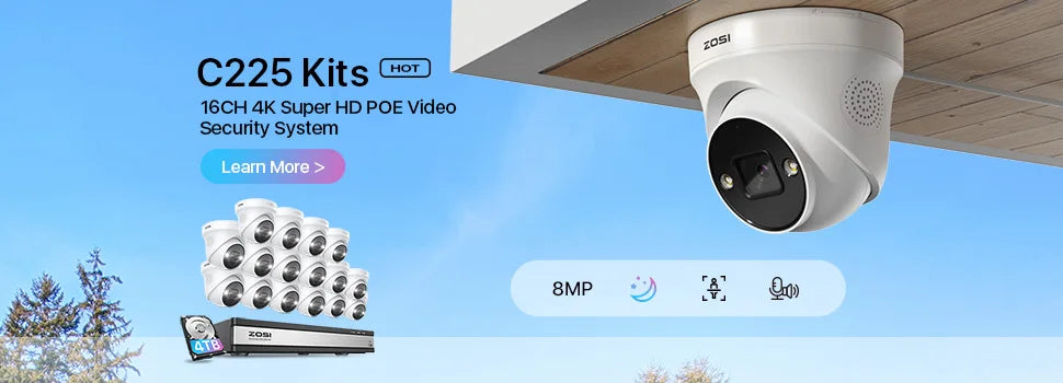 ZOSI 16CH 4K PoE Home Security Camera System 8MP NVR Set Outdoor Indoor Color Night Vision AI IP Camera Video Surveillance Kit