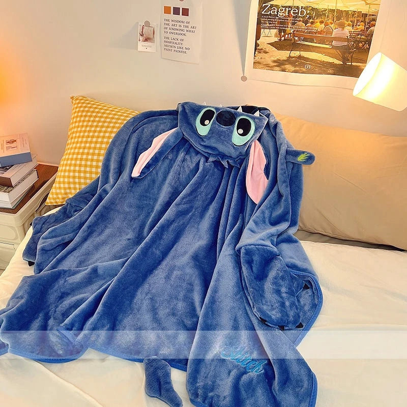 Stitch Hooded Cloak Blanket Cartoon Anime Thickened Big Blanket With Hat Stitch Warm Blanket Student Office Nap Blanket Girl