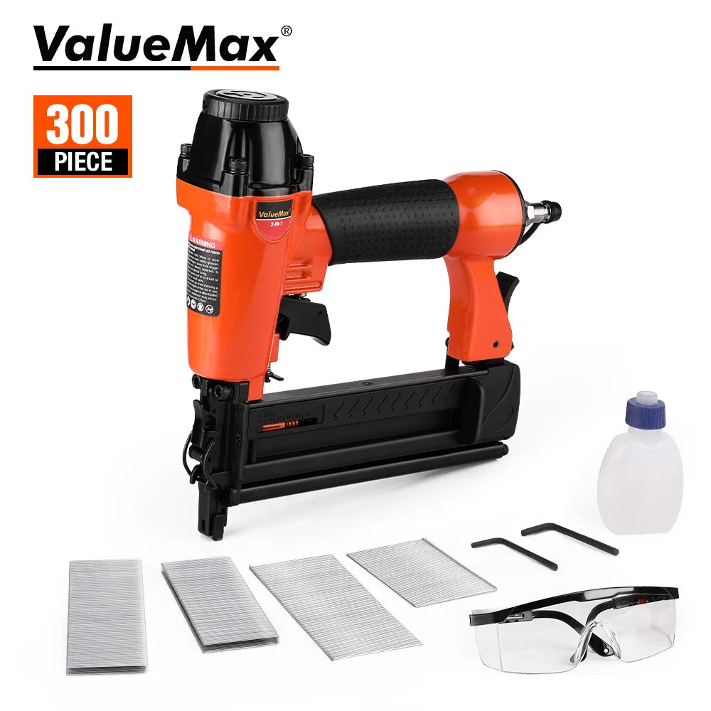 ValueMax 2 in1 Air Nail Gun Furniture Brad Nailer Pneumatic Gun Wood Frame Stapler Pneumatic Tool Power Tools with 400pc Staples