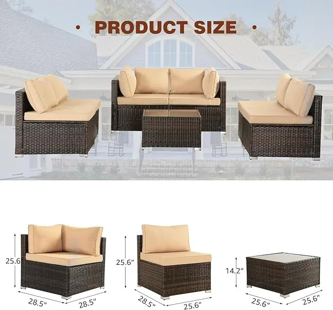 7 Pieces Patio Furniture Set, Modular Patio Set Wicker Outdoor Sectional Sofa Set PE Rattan Wicker Patio Conversation Set