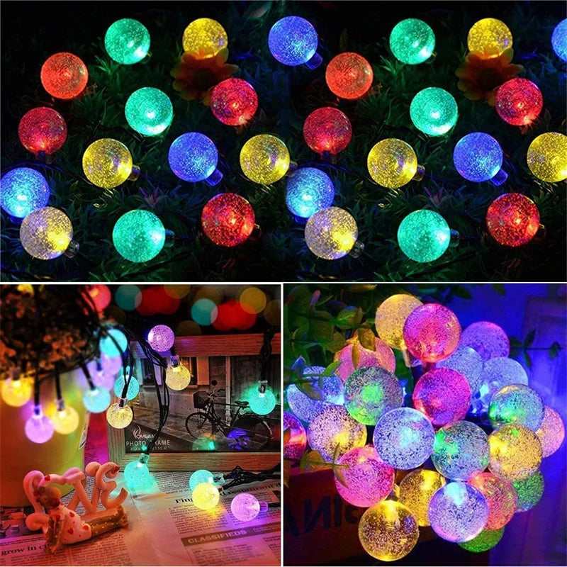 Solar String Lights Outdoor 200 Led Crystal Globe Lights Waterproof Solar Festoon Fairy Light for Garden Christmas Outdoor Decor