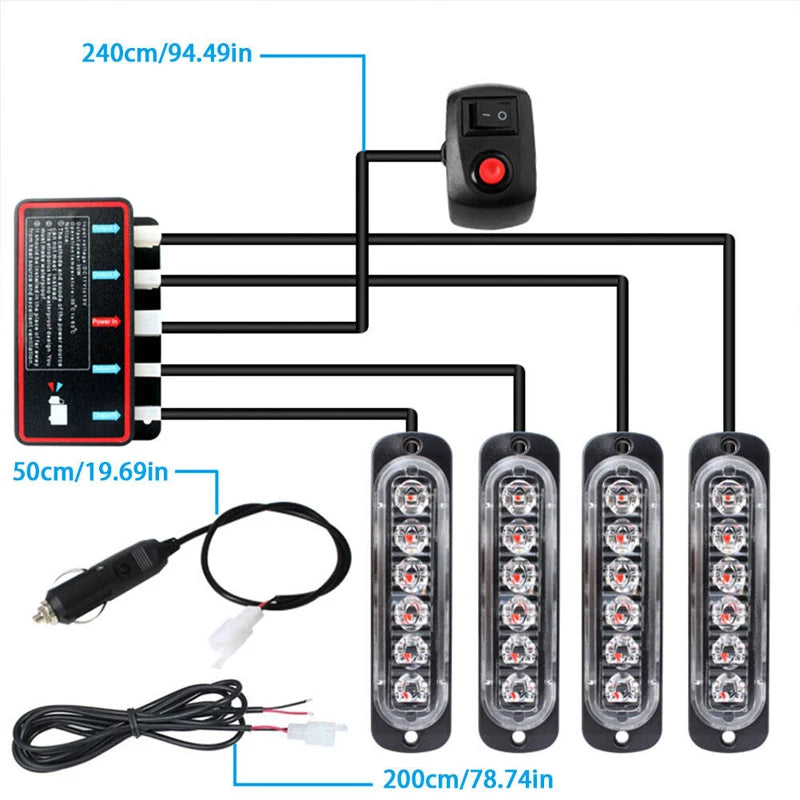 4pcs 6LED 12V Wired/wireless remote control Recovery Strobe Marker Light Flashing Light Bar Beacon Car Truck Warning Flashing