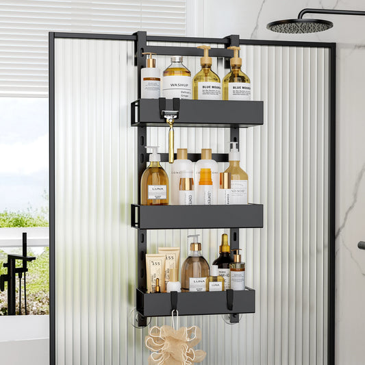 Triple Bathroom Shelves Iron Rack Without Drilling Over Door Hanging Storage Basket with Hooks Shampoo Organizer Shower Holder