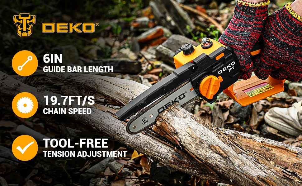 DEKO 550w Mini Chainsaw Cordless Oil Machine 6-inch Handheld Portable Battery Powered aGarden Tools for Wood/Tree Cutting