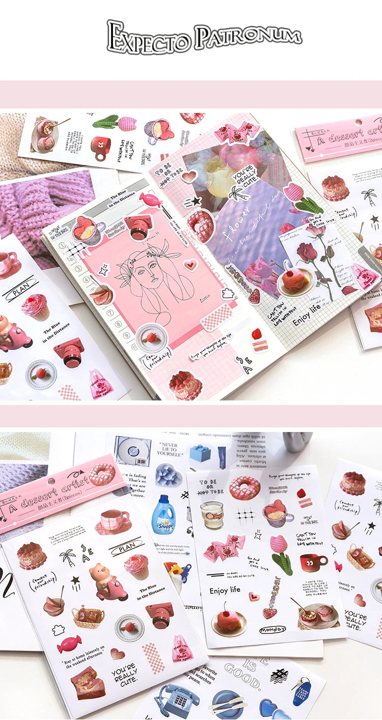 2 Sheets Creative Sweet Food Stickers for Daily Life Stuff Decoration Poster Crafts Scene Stationary School Supplies