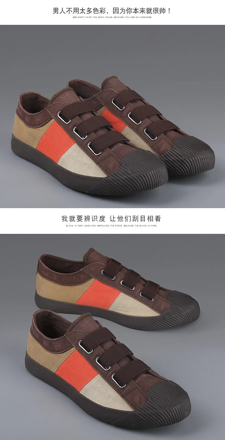 Men's Shoes Color Matching Recreational Shoe Breathable Canvas Shoes Spring Flat Shoes Soft Bottom Vulcanized  Shoes Big Yards