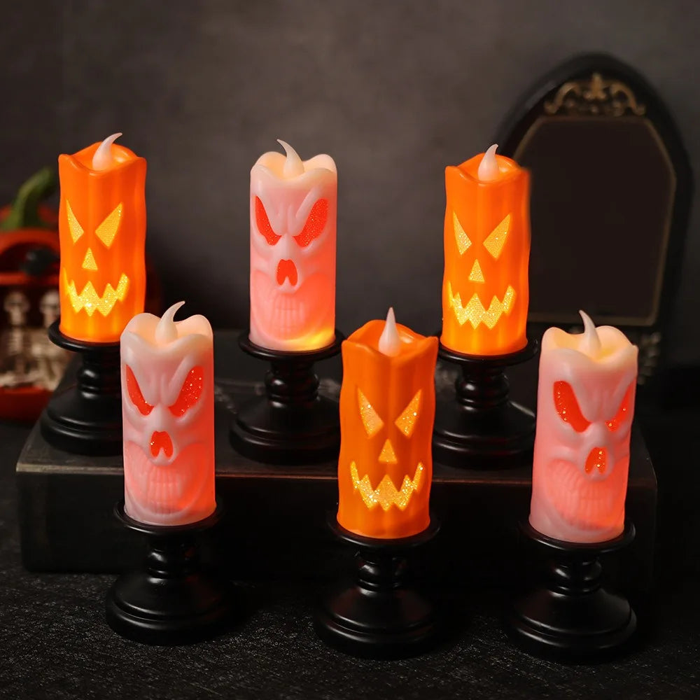 Halloween Pumpkin Skull Candle Desk Table  Lamp Candle Light Prop Candlestick Ornament Happy Halloween Party Decor