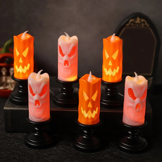 Halloween Pumpkin Skull Candle Desk Table  Lamp Candle Light Prop Candlestick Ornament Happy Halloween Party Decor