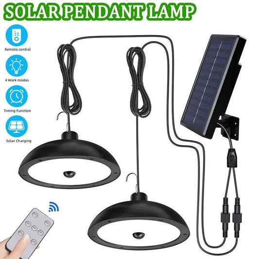 Solar Pendant Lamp Outdoor Waterproof Chandelier Light Hanging Shed LED Decorations with Remote Control for Indoor Shed Barn Roo