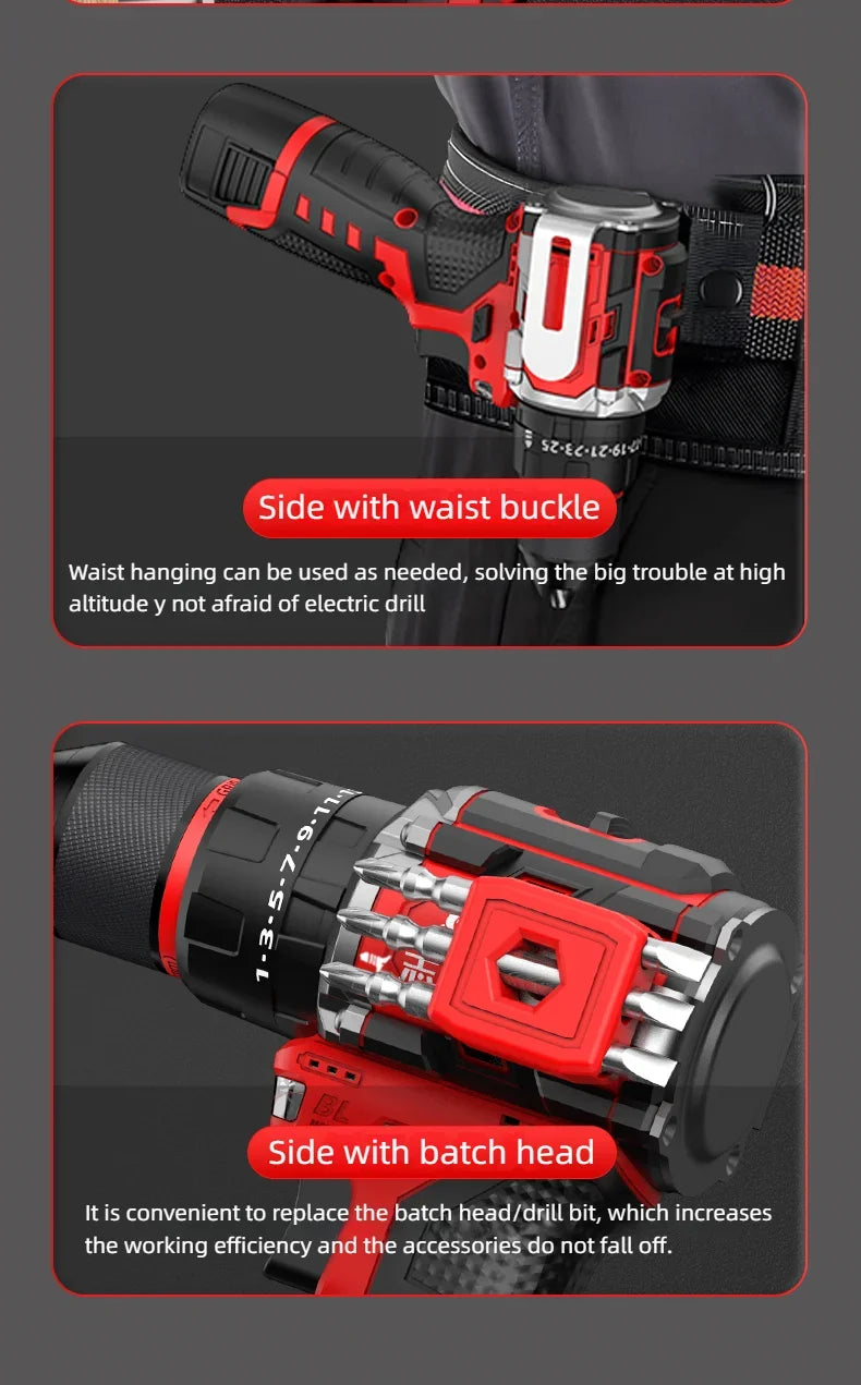 Chigo Brushless Electric Drill Cordless Driller Driver 120N.m 16.8V Impact Drill Screwdriver Li-ion Battery Electric Power Tools