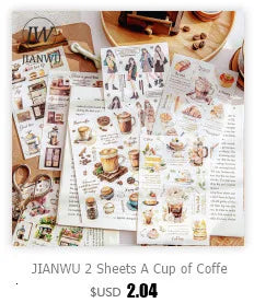 JIANWU 50 Pages/ Book Character Landscape Series No Repeat Retro A5 Sticker Book Creative DIY Journal Decor Collage Stationary