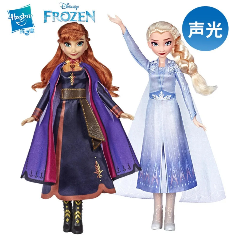 Disney Cute Cartoon Anime Frozen Princess Elsa Anna Sound and Light Singing Doll Mobile Toy Action Figures Girl Festival Gifts