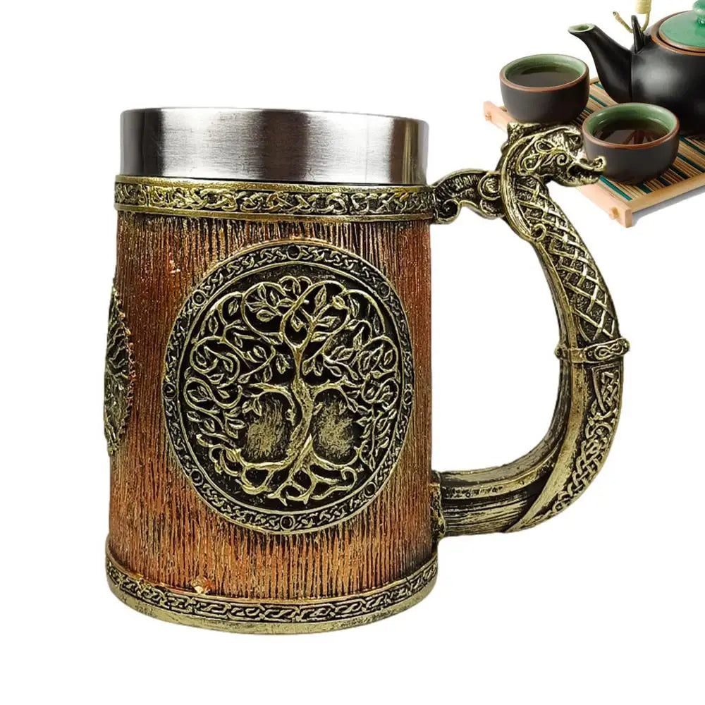 Viking Wood style Beer Mug Simulation Wooden Barrel Beer Cup Men Beer Tankard Cup Coffee Cool Mug Viking Beer Mug 600ml