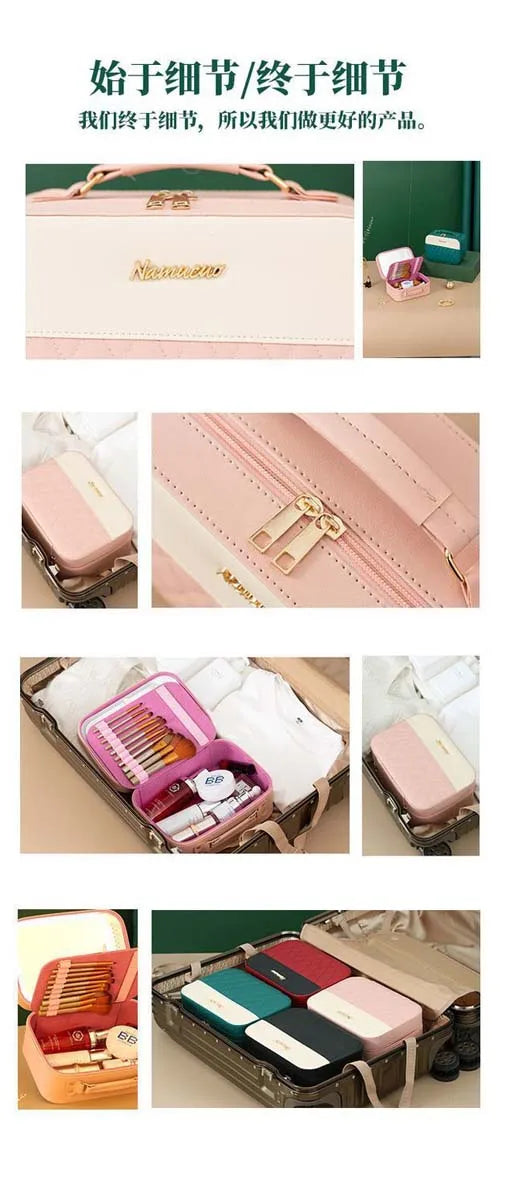 LED makeup bag with mirror large capacity cosmetics portable makeup professional with makeup box storage bag wholesale