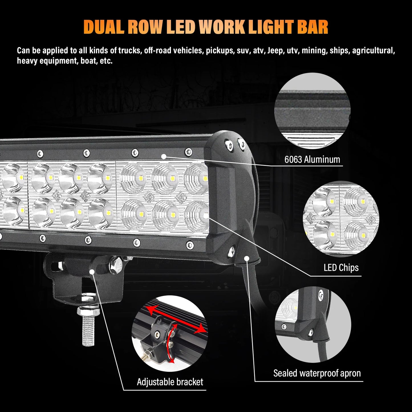 Universal 20inch 126W LED Light Bar + Front Bumper License Plate Bracket Wiring Fit ATV Truck SUV 4x4 Tractor Car Vehicle