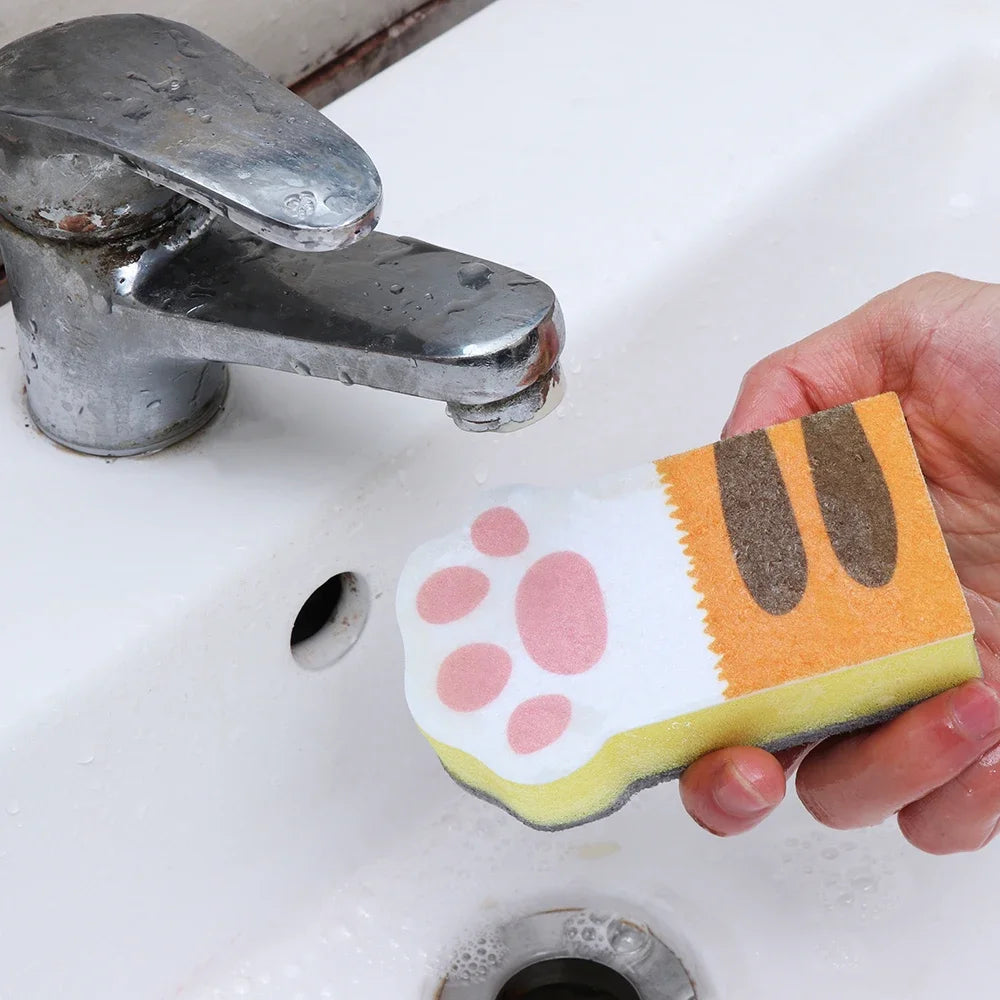 3Pcs New Washing Dishes Sponge Brush Cute Cat Paw Cleaning Dish Towel Cloth Pot Cleaning Magic Wipe Household Kitchen Supplies