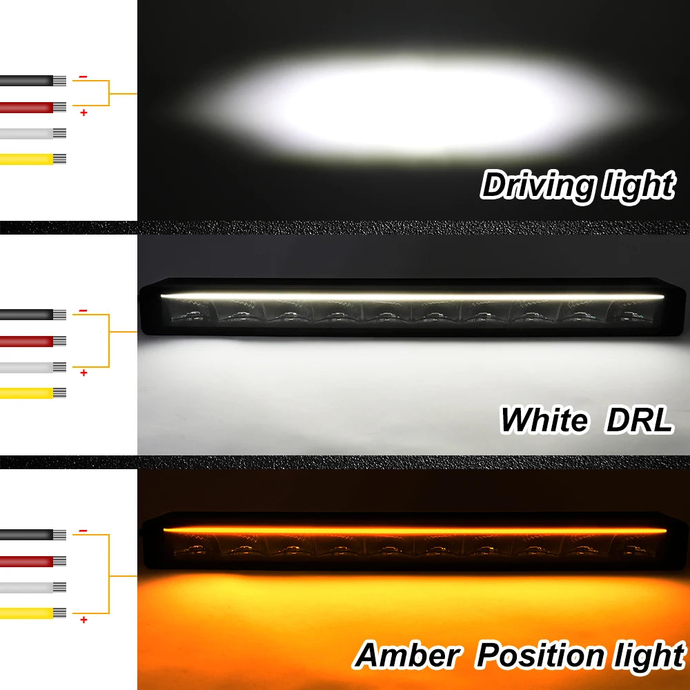 CO LIGHT New Slim 52 Inch LED Light Bar White & Amber 42" Led Work Light 6500K 3500K DRL 30000LM Off Road Driving Lamp 12V 24V