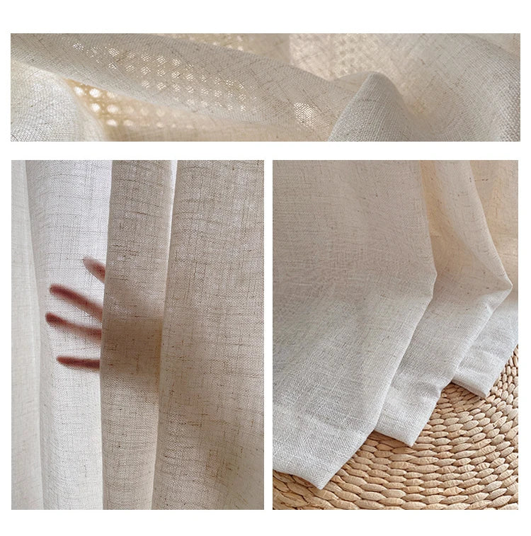 Japanese Sample Linen Tulle Curtains for Living Room Bedroom Room Hotel Wooden Gauze Window Famous Beige Voile Versatile Custom