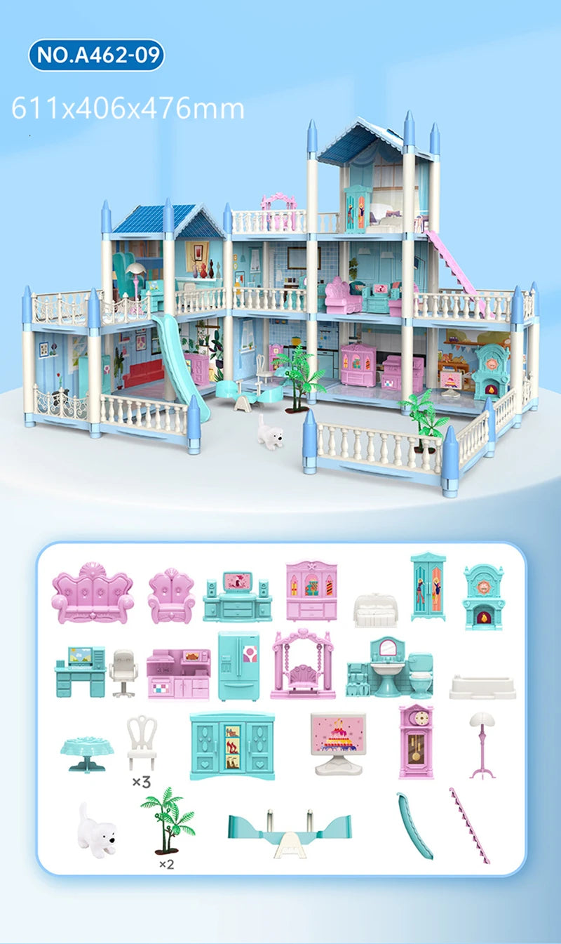 Doll Houses 3D Assembled DIY Miniatures Dollhouse Accessories Villa Princess Castle with LED Light Girl Birthday Gift Toy House