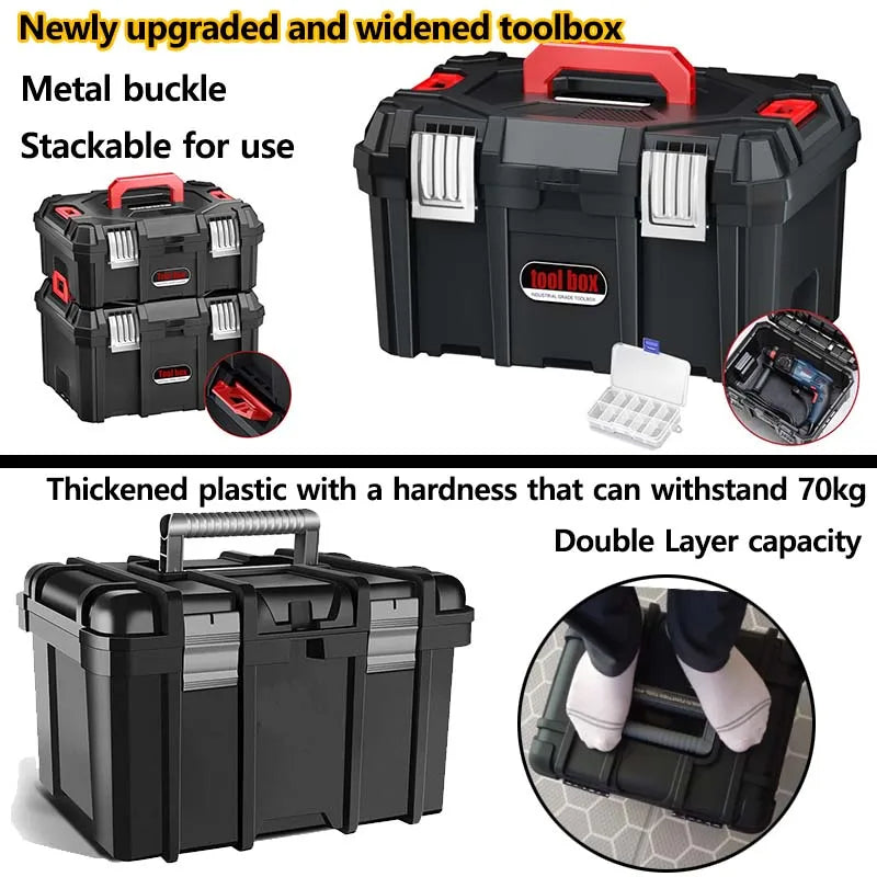 Portable Empty Tool Box Double Layers Toolbox Organizer Portable Car Repair Storage Case Electrician Drill Plastic Hard Case