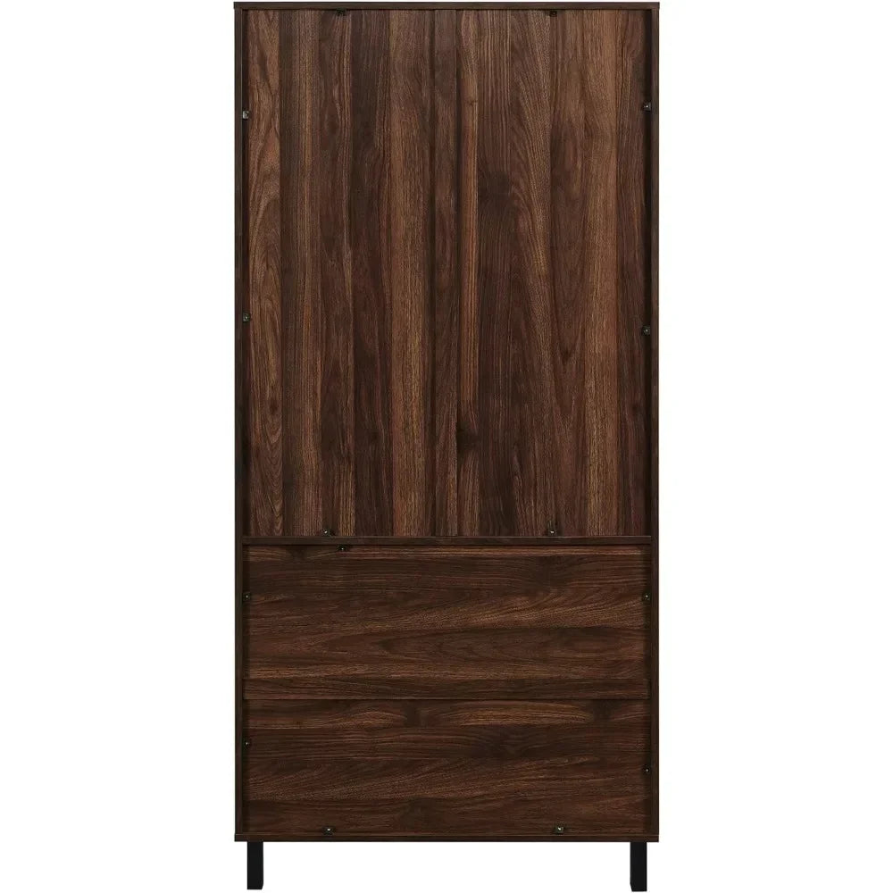 Furniture Company Glass Door Storage Hutch, 68 Inch, Dark Walnut