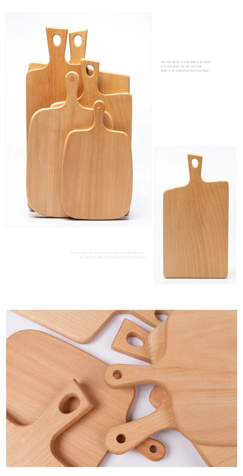 HEMU Beech Chopping Blocks Kitchen Wood Food Plate Wooden Pizza Sushi Bread Whole Wood Tray Cutting Board No Paint