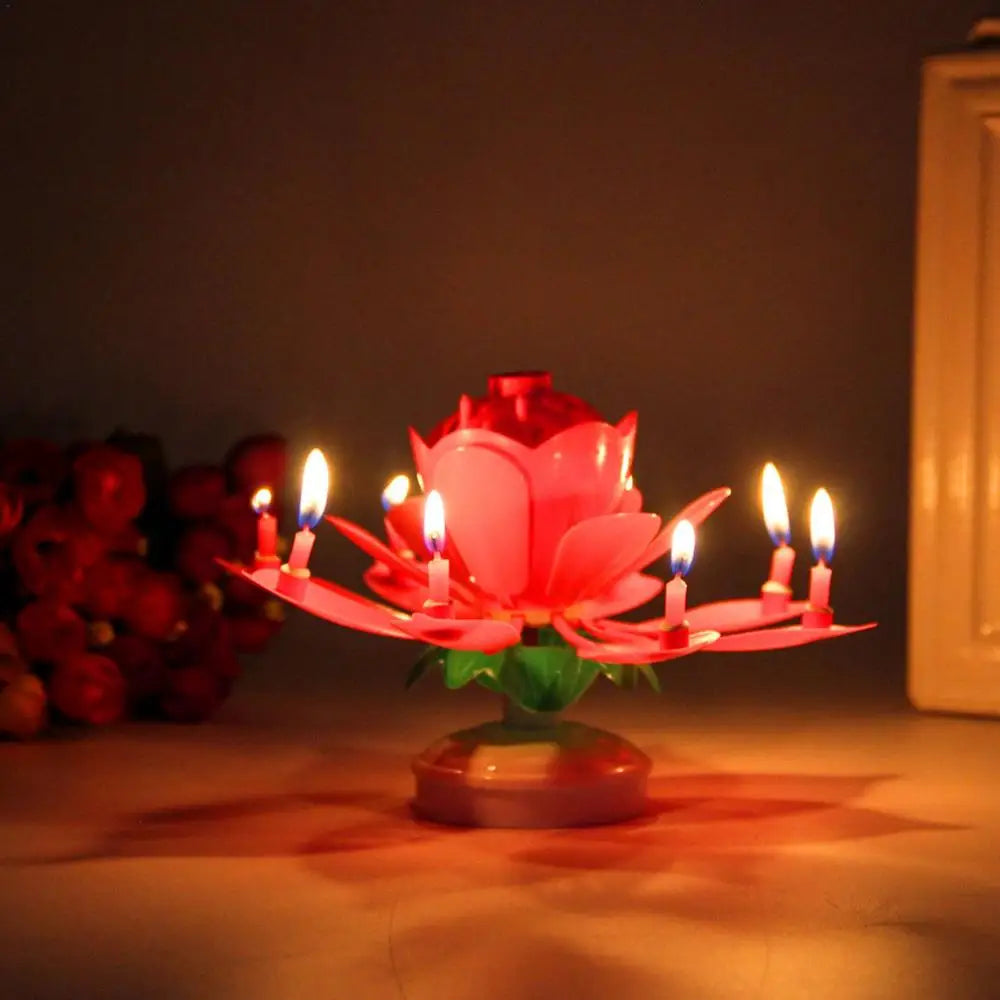 Innovative Party Cake Candles Musical Rotating Lotus Flower Flat Bottom Rotating Electronic Candle Birthday Cake Music Candles