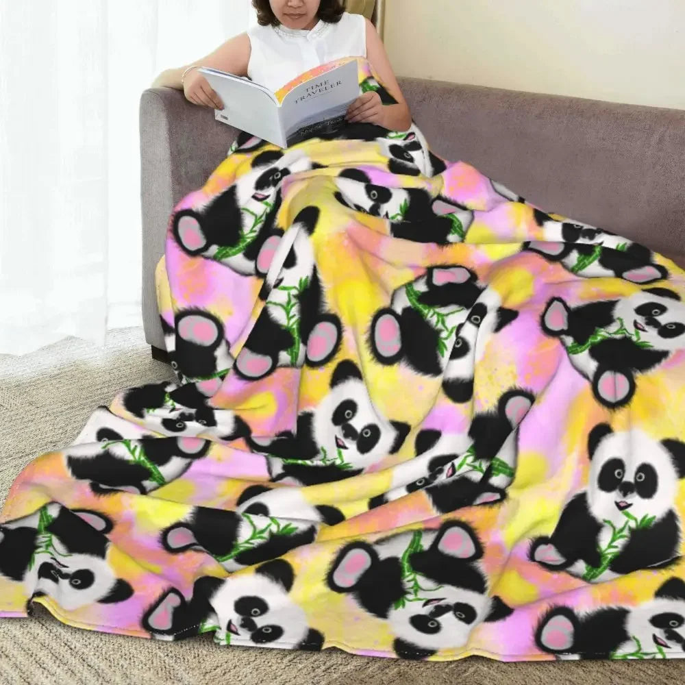 Cute Panda Cartoon Animal Blanket Fleece Textile Decor Portable Ultra-Soft Throw Blankets for Bedding Couch Bedspread