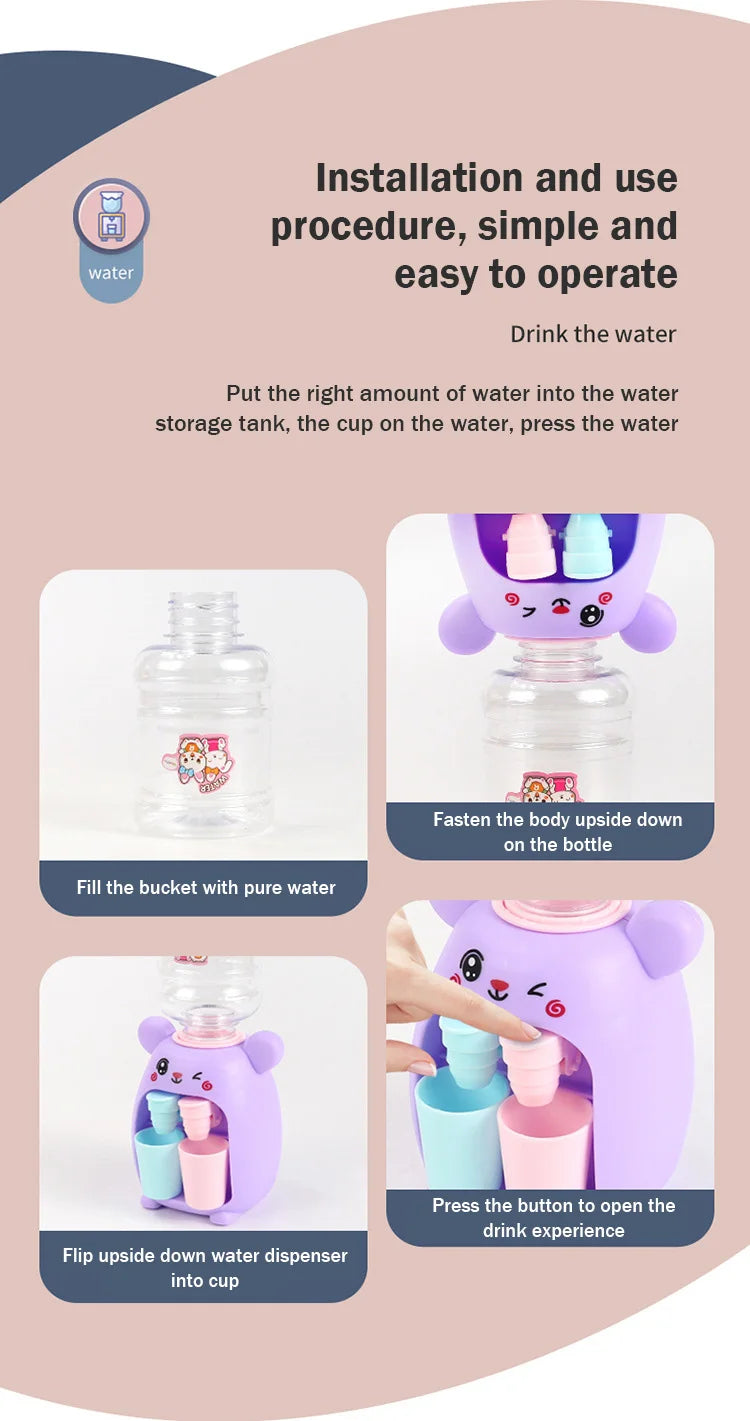 Mini Children Water Dispenser Toy Cute Cartoon Water Juice Milk Drinking Fountain Pretend Play Kitchen Toys for Boys Girls Gift