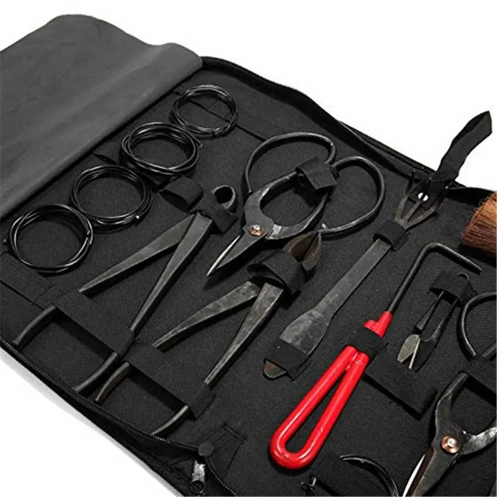 Bonsai Tool Set Carbon Steel Multifunctional Scissors Kit Garden Pruning Trim Tools Nylon Case Bonsai Styling Tools 10Pcs