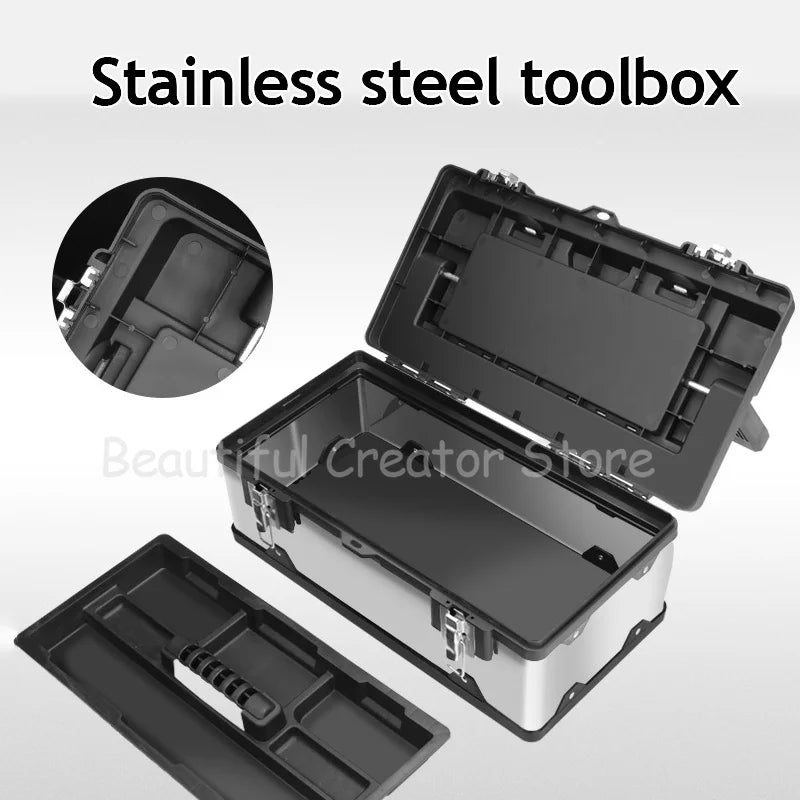 14"17"20" Toolbox Stainless Steel Tool Box Electrician Suitcase Multifunctional Household Maintenance Hardware Tool Storage Box