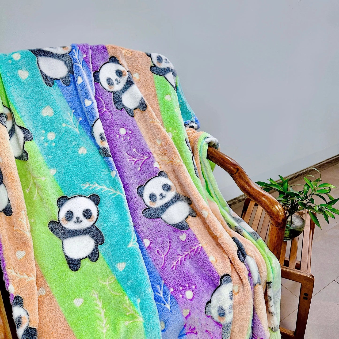 1pc Soft and Luminous Panda Flannel Throw Blanket for Bed, Sofa, and Travel - Perfect Gift for Kids and Adults