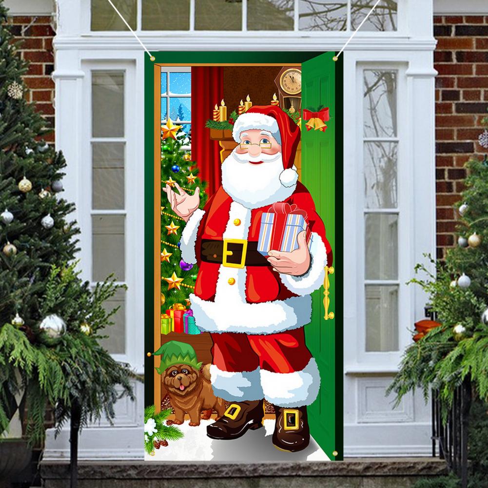 Christmas Door Christmas Door Cover Dog Xmas Tree Gift Decor Outdoor Photo Door Curtain Creative Christmas Hanging Cloth Blanket