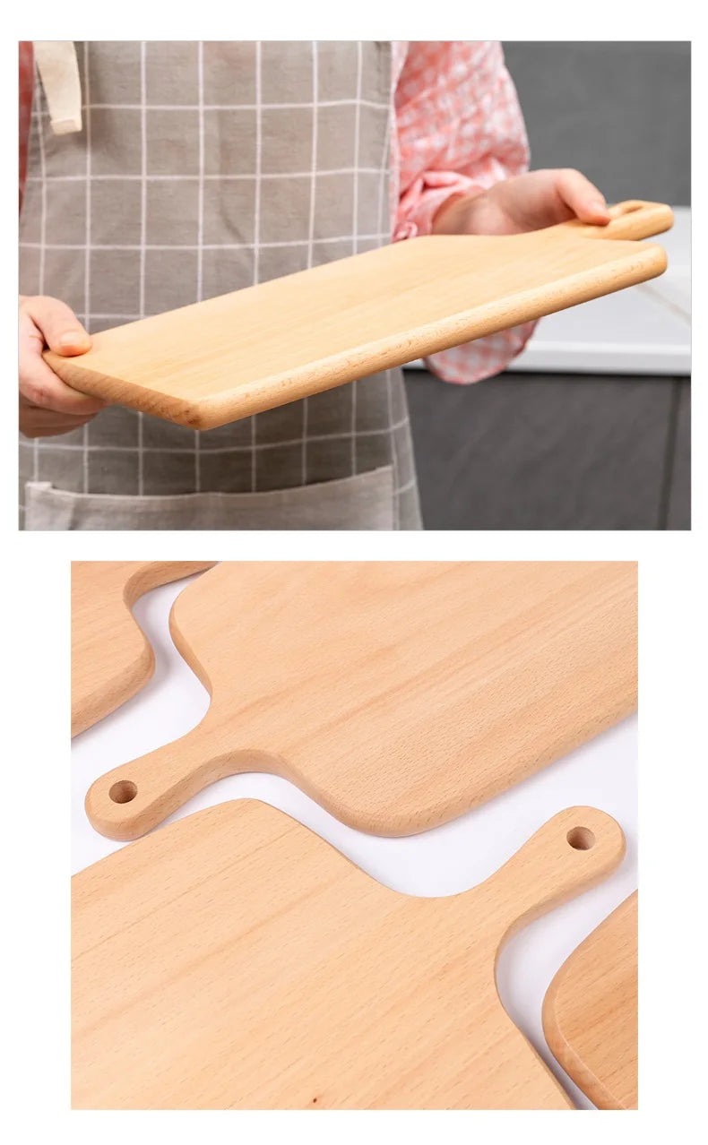 HEMU Beech Chopping Blocks Kitchen Wood Food Plate Wooden Pizza Sushi Bread Whole Wood Tray Cutting Board No Paint