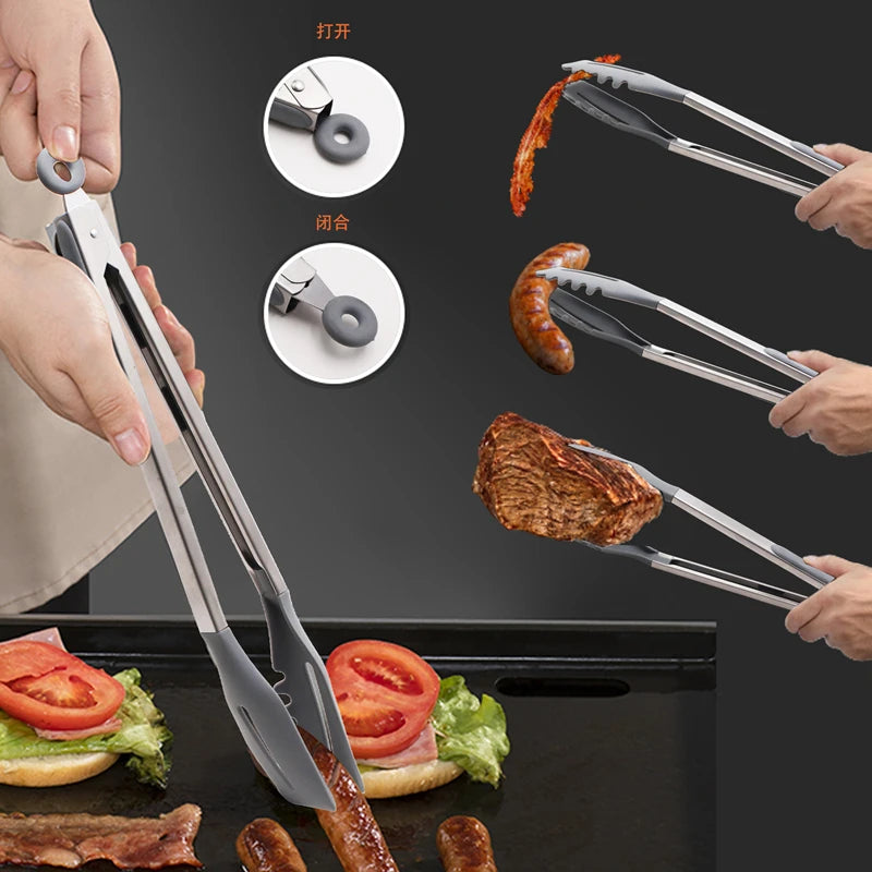 Silicone Non-Stick Food Clips Hollow Drain Oil Barbecue Tongs Buffet Steak Pasta Clamp Home Kitchen Items All with Free Shipping