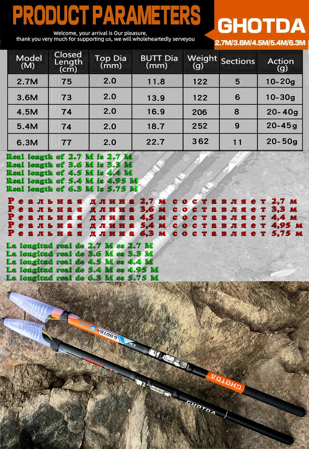 Bait Weight 10-50g Rock Fishing Rod Telescopic 2.7M-6.3M Carbon Fiber Spinning Sea Pole Super Hard Travel Boat Carp Fishing Gear