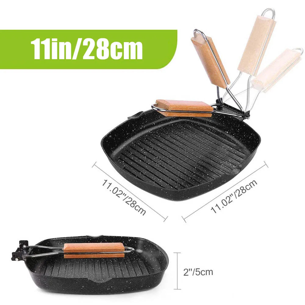 Camping Cookware Frying Pan Durable Non-Stick Grilling Pan with Folding Handle Portable Outdoor Hiking Picnic Cooking Equipment