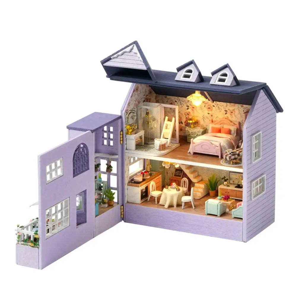 DIY Wooden Miniature Building Kit 3D Doll Houses With Furniture Light Molan Mini Casa Handmade Toys For Girls Gifts E2N8