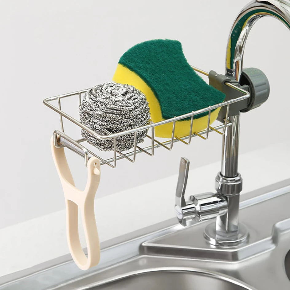 Hanging Faucet Rack Adjustable Height Flexible and Rotatable Kitchen  Sink Drain Holder Suitable for Soap, Sponges, Brushes