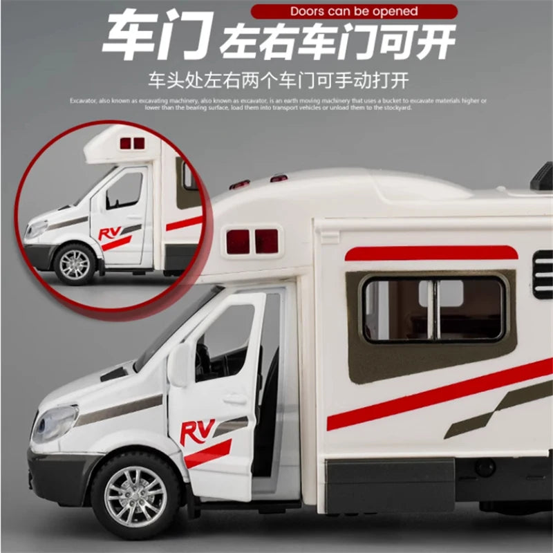 New 1:30 Alloy Luxury RV Caravan Car Model Metal Camper Van Motorhome Touring Car Vehicles Model Sound and Light Kids Toys Gifts