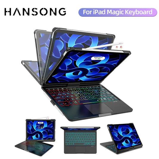 HANSONG Magic Keyboard for iPad Pro 11 13 2024 M4 iPad 10.2 7 8 9th 10th Gen Air 4 5 10.9 Air 3 10.5 Pro 11 12.9 360° Keyboard