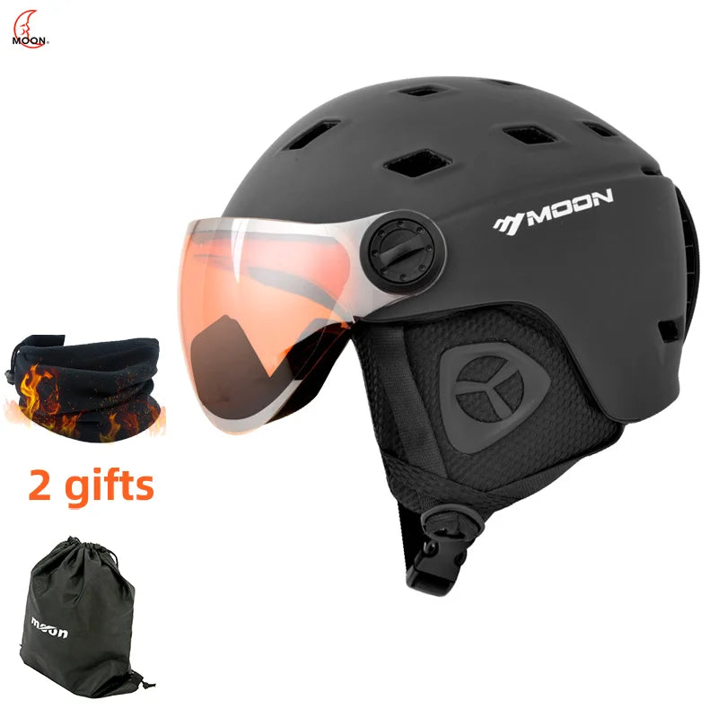 MOON Snow Visor Integrated Forming Safety Protective Equipment with Glasses, Skiing Helmet, Outdoor Sports, Winter