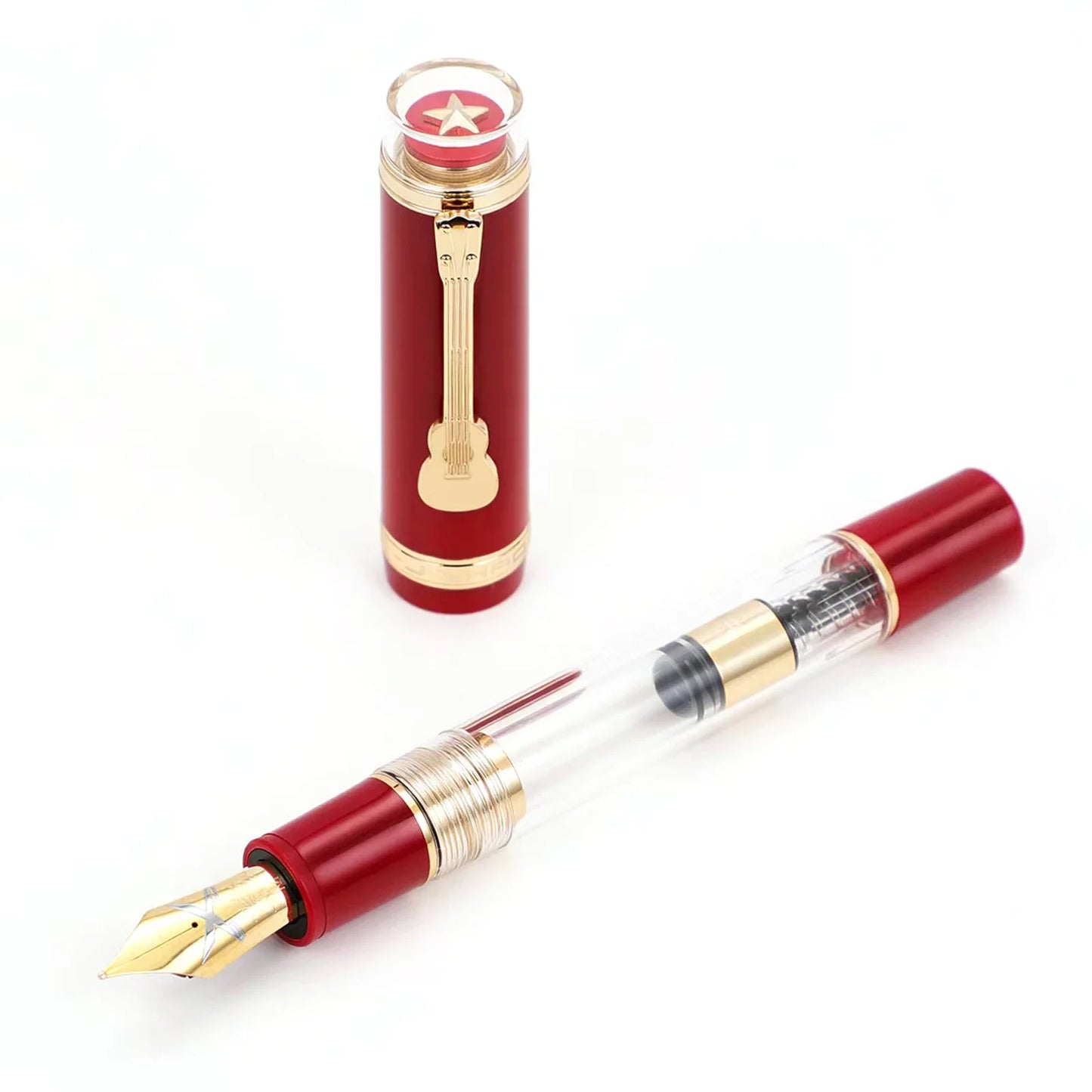 Jinhao 1935 TIANDAO Fountain Pen Guitar Clip 0.5/0.7MM Nib Transparent Red Luxury Writing Ink gift Pens Office School Stationary