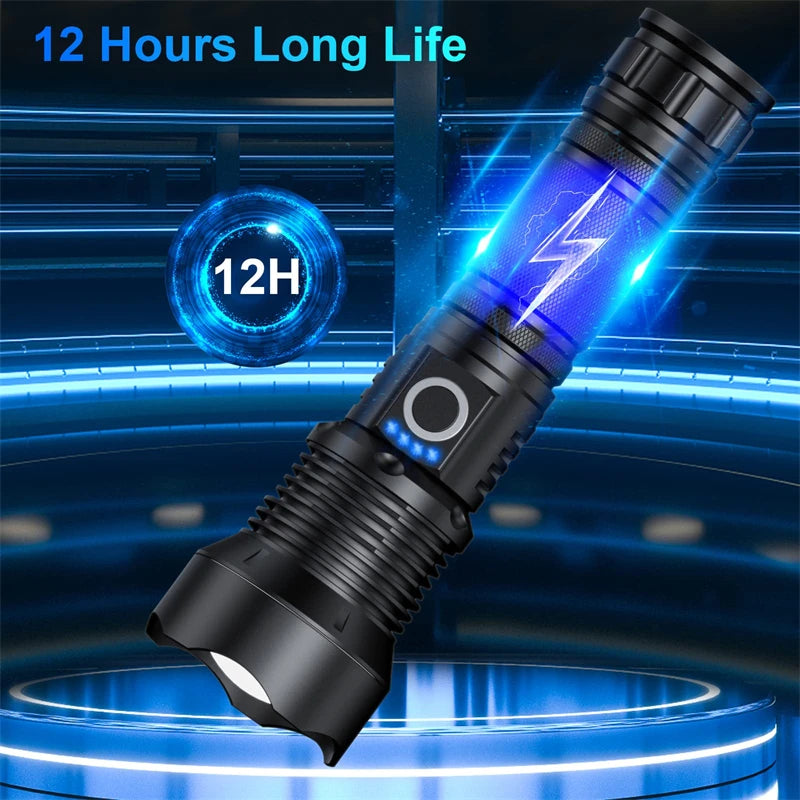 1~2 Pack Rechargeable Flashlight 100000 High Lumen Waterproof LED Flashlight for Emergencies High Powered Flashlight with 5 Mode