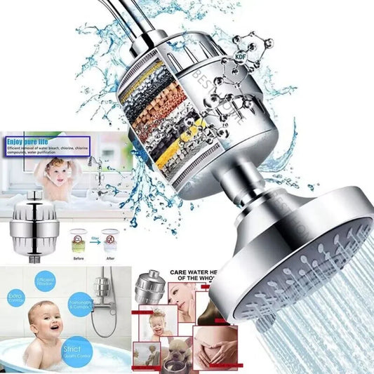 New 15 Stage Shower Head Water Filter Remove Chlorine Heavy Metals Filtered Soften for Bathroom Water Bath Filtration Purifier