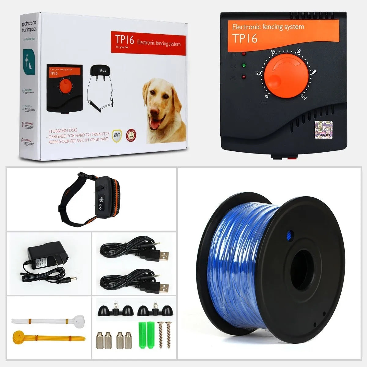 TP16 Pet Dog Electric Fence, Rechargeable Waterproof, 6 Level, Dog Wired Fence Containment, Pet Training Collar, Anti Run Away