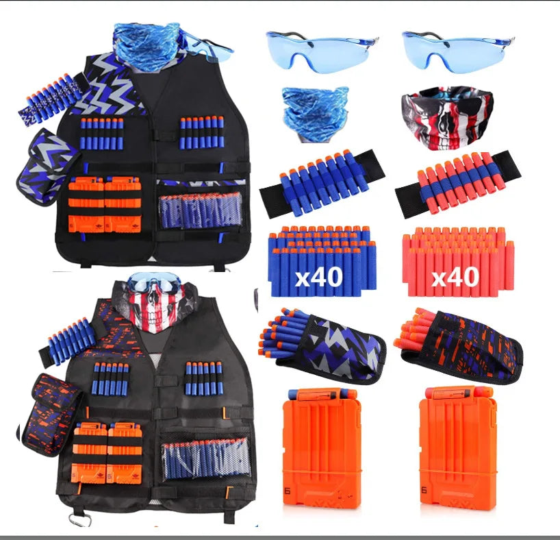 Kids Tactical Vest Kit for Nerf Guns N-Strike Elite Series with Refill Darts Dart Pouch, Reload Clip Tactical Mask Wrist Band