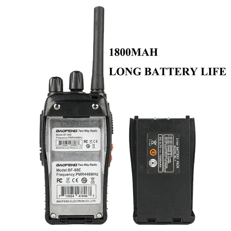 Baofeng BF-88E 1500mAh Walkie Talkie Long Range Handheld Two-way Radio 2pcs/pack with Charger Earpiece PMR446MHz